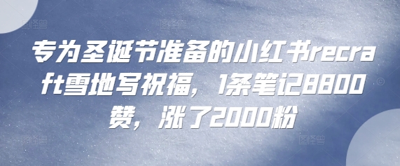 专为圣诞节准备的小红书recraft雪地写祝福，1条笔记8800赞，涨了2000粉-韬哥副业项目资源网