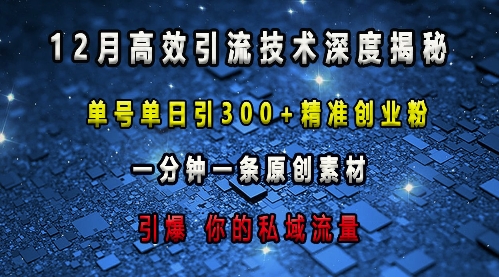 最新高效引流技术深度揭秘 ，单号单日引300+精准创业粉，一分钟一条原创素材，引爆你的私域流量-韬哥副业项目资源网