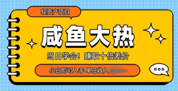 咸鱼大热轻资产类项目，当日学会，赚取十倍差价，小白即可入手-韬哥副业项目资源网