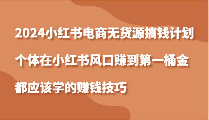 2024小红书电商无货源搞钱计划，个体在小红书风口赚到第一桶金应该学的赚钱技巧-韬哥副业项目资源网