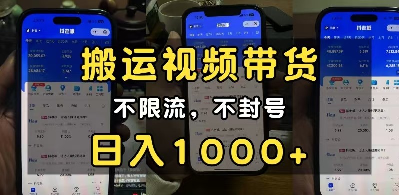 小白必看搬运视频带货玩法，不限流，不封号，纯自然流，日入1000+-韬哥副业项目资源网