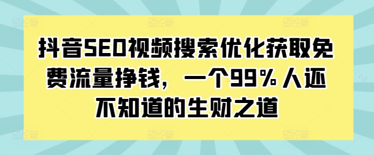 抖音SEO视频搜索优化获取免费流量挣钱，一个99%人还不知道的生财之道-韬哥副业项目资源网