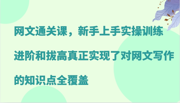 网络小说过关课，新手里手实操训练，升阶和提高真正做到了对网文写作重点知识全面覆盖-韬哥副业项目资源网