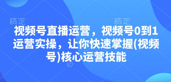 视频号直播运营，视频号0到1运营实操，让你快速掌握(视频号)核心运营技能-韬哥副业项目资源网