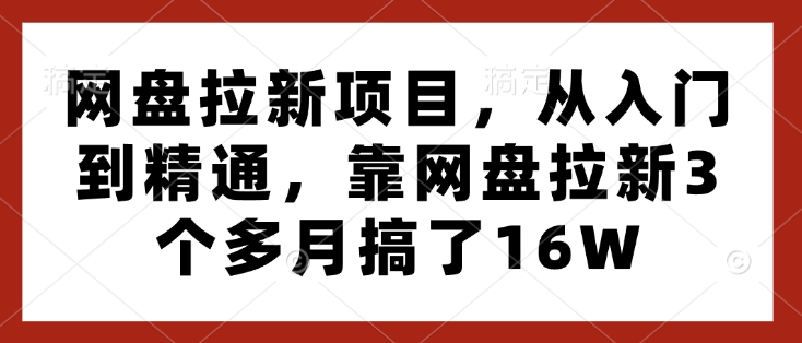 网盘拉新项目，从入门到精通，靠网盘拉新3个多月搞了16W-韬哥副业项目资源网