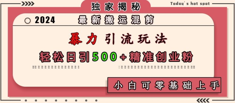 最新搬运混剪暴力引流玩法，轻松日引500+精准创业粉，小白可零基础上手-韬哥副业项目资源网