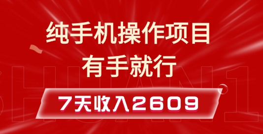 纯手机操作的小项目，有手就能做，7天收入2609+实操教程【揭秘】-韬哥副业项目资源网