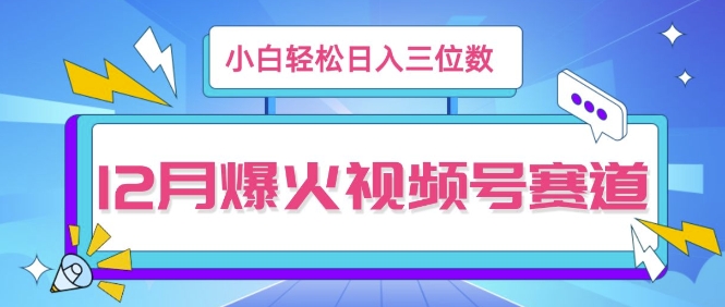 12月视频号爆火赛道，小白无脑操作，也可以轻松日入三位数-韬哥副业项目资源网