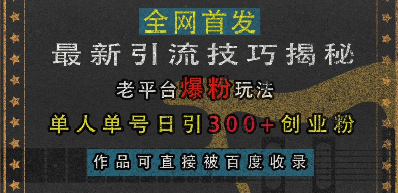 最新引流技巧揭秘，老平台爆粉玩法，单人单号日引300+创业粉，作品可直接被百度收录-韬哥副业项目资源网
