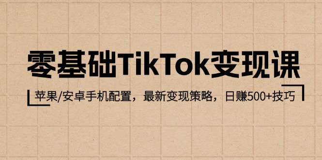 零基础TikTok变现课：苹果/安卓手机配置，最新变现策略，日赚500+技巧-韬哥副业项目资源网