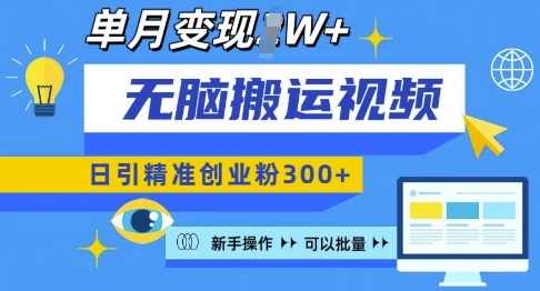 无脑搬运视频号可批量复制，新手即可操作，日引精准创业粉300+，月变现过W 【揭秘】-韬哥副业项目资源网