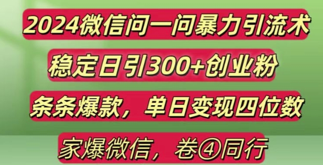 2024最新微信问一问暴力引流300+创业粉,条条爆款单日变现四位数【揭秘】-韬哥副业项目资源网