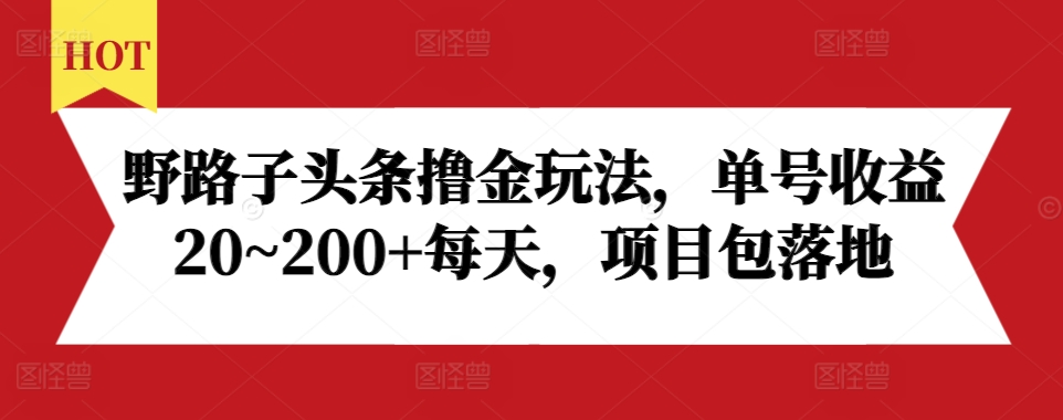 野路子头条撸金玩法，单号收益20~200+每天，项目包落地-韬哥副业项目资源网