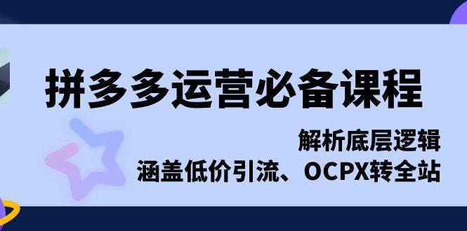 拼多多运营必不可少课程内容，分析底层思维，包含低价引流、OCPX转整站-韬哥副业项目资源网