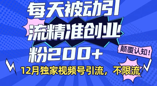 12月独家视频号引流每天被动引流精准创业粉200+不限流-韬哥副业项目资源网