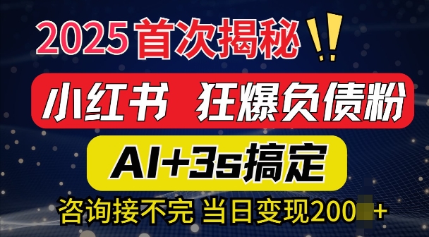 2025引流方法吊顶天花板：全新小红书的狂怒债务粉构思，资询接持续，当日入好几张-韬哥副业项目资源网