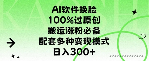 AI软件换L，100%过原创，搬运涨粉必备，配套多种变现模式，日入300+-韬哥副业项目资源网