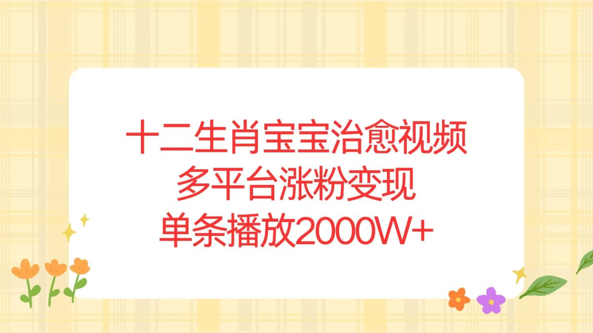 （13837期）十二生肖宝宝治愈视频，多平台涨粉变现，单条播放2000W+-韬哥副业项目资源网