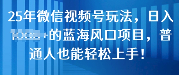 25年视频号游戏玩法，日入多张的瀚海蓝海项目，平常人也可以快速上手!-韬哥副业项目资源网