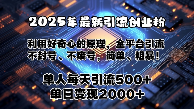 2025年最新引流创业粉，利用好奇心的原理，全平台引流，不封号、不废号，简单、粗暴-韬哥副业项目资源网