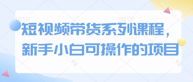 短视频带货系列课程，新手小白可操作的项目-韬哥副业项目资源网