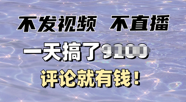 不发作品不直播，评论就有钱，一条最高10块，一天搞多张-韬哥副业项目资源网