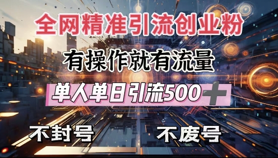 各大网站独家代理引流方法自主创业粉，有实际操作就会有总流量，单人单日引流方法500 ，防封号、不耗号-韬哥副业项目资源网