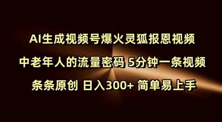 Ai形成微信视频号爆红灵狐知恩图报短视频 中老年人的总流量登陆密码 5min一条视频 一条条原创设计 日入300  简单易上手-韬哥副业项目资源网