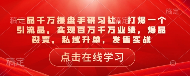 一品一定股票操盘手研习社，打穿一个引流品，完成上百万一定销售业绩，爆款裂变式，公域升单，开售实战演练-韬哥副业项目资源网