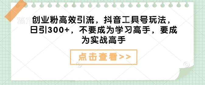 自主创业粉高效率引流方法，抖音视频专用工具号游戏玩法，日引300 ，不要成为学习高手，要想成为实战演练大神-韬哥副业项目资源网