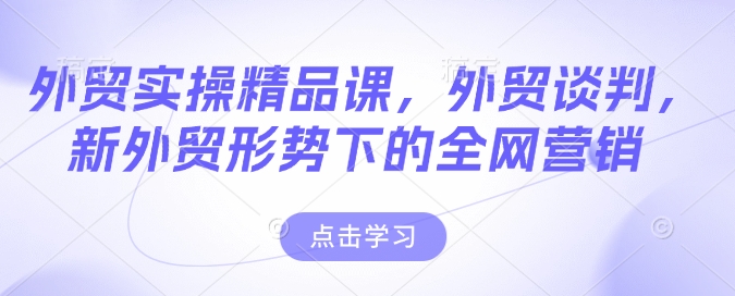 出口外贸实际操作精品课程，出口外贸商谈，新出口外贸形势下的全网推广-韬哥副业项目资源网