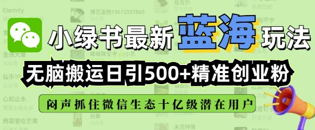 小绿书没脑子运送引流方法，自动式日引500精确自主创业粉，微信生态圈内又一个闷声发财的好机会-韬哥副业项目资源网