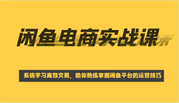 闲鱼平台电子商务实战演练课,系统的学习高效率买卖,帮助你灵活运用淘宝闲鱼的运营方法-韬哥副业项目资源网