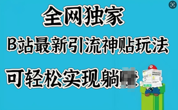 各大网站独家代理,B站全新引流方法神贴游戏玩法,可真正实现躺Z-韬哥副业项目资源网