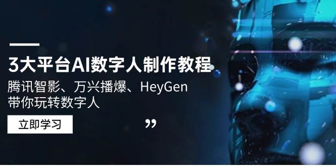 3网络平台AI虚拟数字人制作教程,腾讯智影、万兴播爆、HeyGen带你玩转数字人-韬哥副业项目资源网