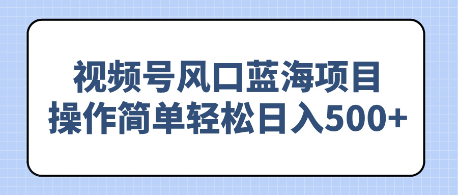 （14276期）视频号风口蓝海项目，操作简单轻松日入500+-韬哥副业项目资源网