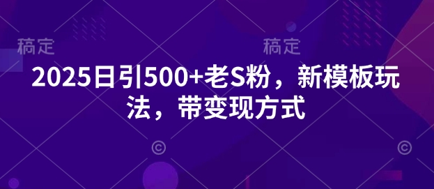 2025日引500 老S粉，新模版游戏玩法，带变现模式-韬哥副业项目资源网