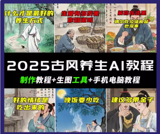 抖音视频AI唯美古风健康养生视频教学日入五张 轻轻松松增粉 10W-韬哥副业项目资源网