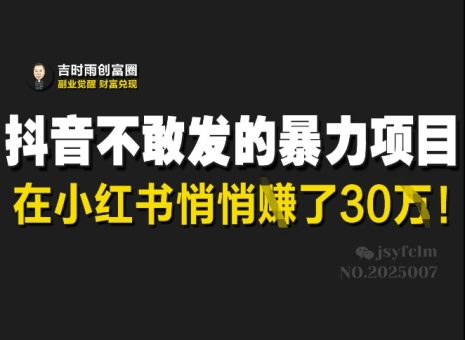 抖音视频害怕发出来的赚钱项目,在小红书悄悄的赚了30W-韬哥副业项目资源网