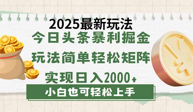 （14120期）今日今日头条2025全新游戏玩法，构思简易，拷贝，真正实现引流矩阵日入2000-韬哥副业项目资源网
