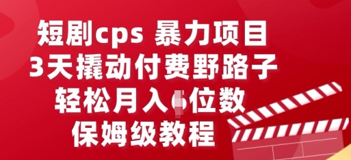 短剧剧本cps暴力行为新项目，3天撬起付钱歪门邪道，有些人悄悄月入五位数，家庭保姆级实例教程-韬哥副业项目资源网