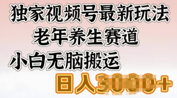 原创视频号全新游戏玩法,老年养生跑道,新手没脑子运送,日入好几张-韬哥副业项目资源网