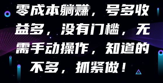 零成本自动式，号多盈利多，没有门槛，不用手动式-韬哥副业项目资源网