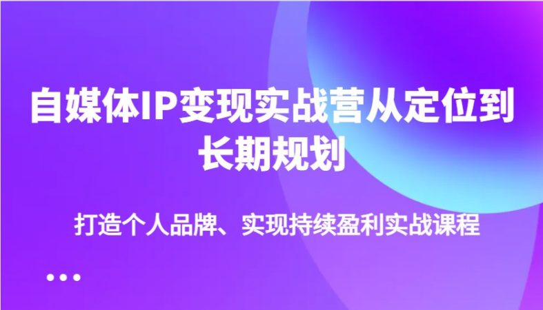 自媒体IP变现实战营从定位到长期规划，打造个人品牌、实现持续盈利实战课程-韬哥副业项目资源网