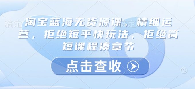 淘宝网瀚海无货源电商课,细致经营,回绝稳准狠游戏玩法,回绝简洁明了课程内容凑章节目录-韬哥副业项目资源网