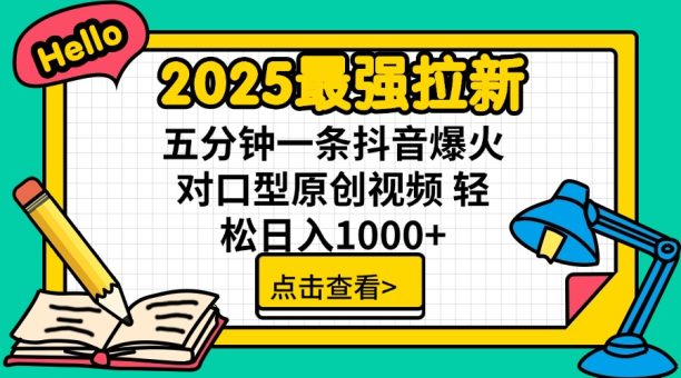 （14558期）2025最牛引流 普通用户免费下载7元提成 五分钟一条抖音视频爆红配声原创短视频 轻…-韬哥副业项目资源网