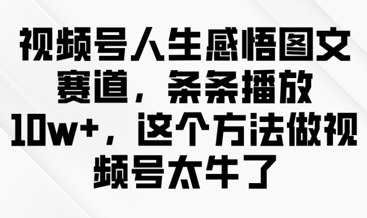 视频号人生感悟图文赛道，条条播放10w+，这个方法做视频号太牛了-韬哥副业项目资源网