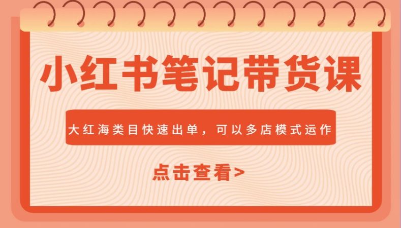 小红书笔记带货课，大红海类目快速出单，市场大，可以多店模式运作-韬哥副业项目资源网