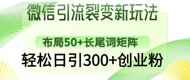 微信加粉裂变式新模式：合理布局50 长尾关键词引流矩阵，轻轻松松日引300 自主创业粉-韬哥副业项目资源网
