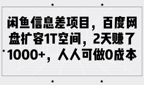 闲鱼平台信息不对称新项目,百度云网盘扩充1T室内空间,2天挣了1000 ,每个人能做0成本费-韬哥副业项目资源网